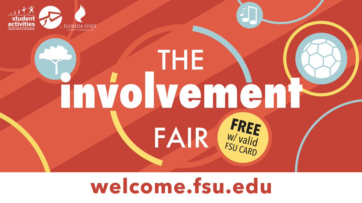 Whether you know what you&#39;re interested in, or not sure, don&#39;t miss the FSU Involvement Fair!  &#39;s of student organizations and campus departments will all be represented!  Tues., Aug.27, 6 pm-9 pm in the Leach Recreation Center & Tully Gym #WelcomeFSU 