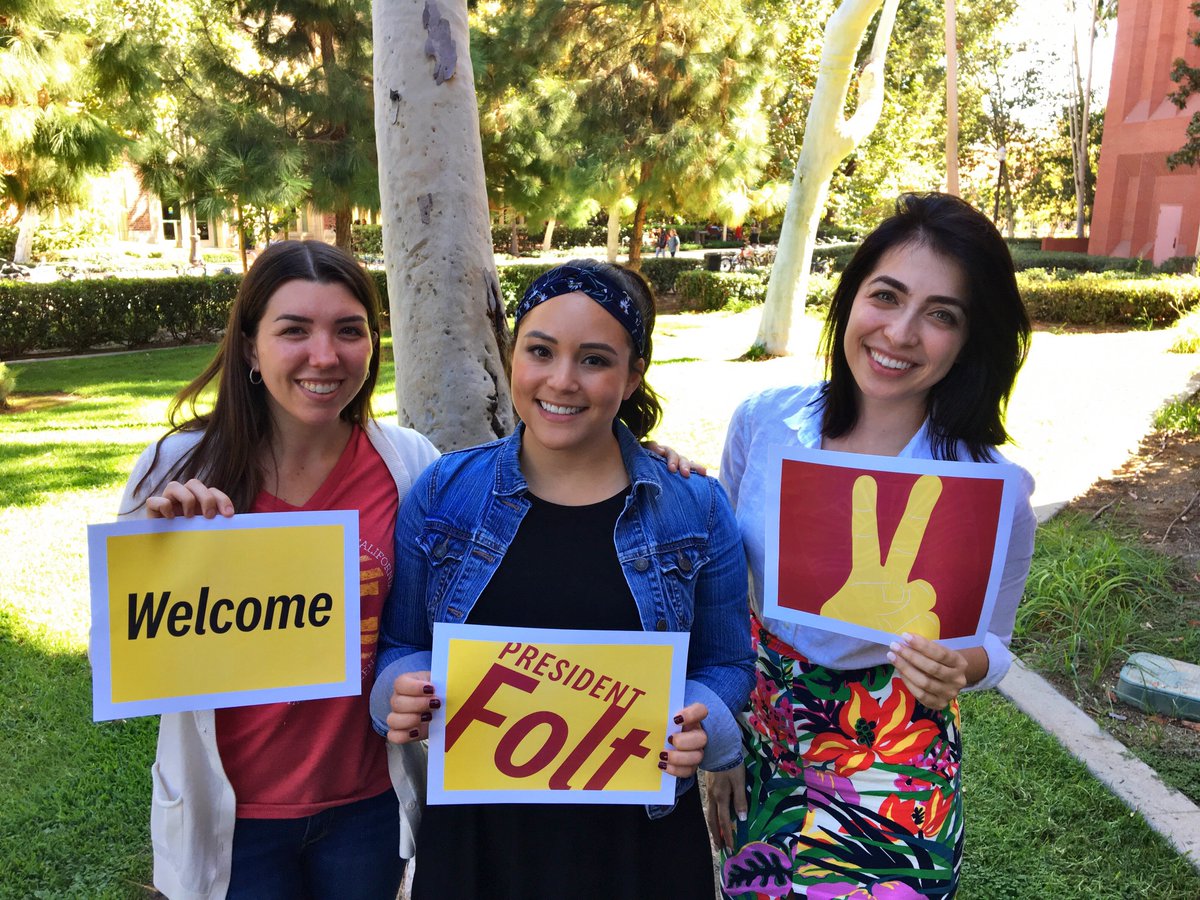 We&#39;re loving the pictures! There&#39;s still time to join us in welcoming @PresidentFolt—just print out our welcome signs, take a snap holding some up, &amp; share your photo &amp; message of congrats on social w/ the hashtag #TrojansTogether   Signs for printing out: 